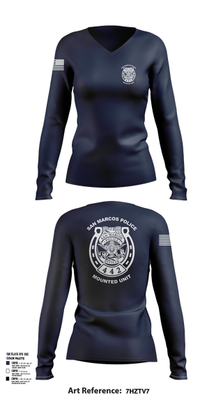 Womens Long Sleeve Vneck Shirt, San Marcos Police Mounted Unit, , Teamtime, Team time, sublimation, custom sports apparel, team uniforms, spirit wear, spiritwear, sports uniforms, custom shirts, team store, custom team store, fundraiser sports, apparel fundraiser