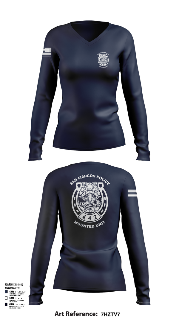 Womens Long Sleeve Vneck Shirt, San Marcos Police Mounted Unit, , Teamtime, Team time, sublimation, custom sports apparel, team uniforms, spirit wear, spiritwear, sports uniforms, custom shirts, team store, custom team store, fundraiser sports, apparel fundraiser