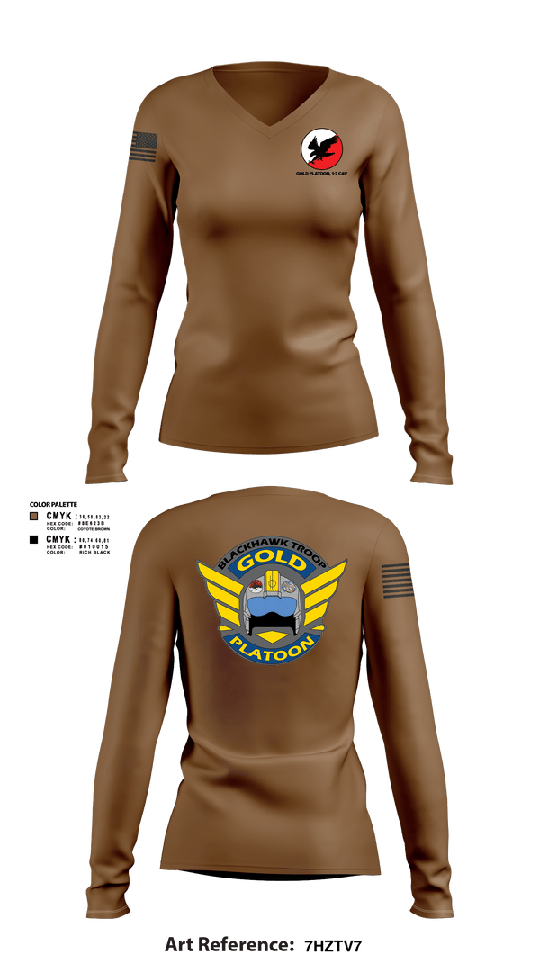 Womens Long Sleeve Vneck Shirt 1, 1/7 CAV, Army, Teamtime, Team time, sublimation, custom sports apparel, team uniforms, spirit wear, spiritwear, sports uniforms, custom shirts, team store, custom team store, fundraiser sports, apparel fundraiser