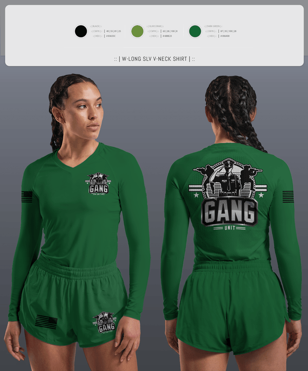 Womens Long Sleeve Vneck Shirt, Gang Unit, Police, Teamtime, Team time, sublimation, custom sports apparel, team uniforms, spirit wear, spiritwear, sports uniforms, custom shirts, team store, custom team store, fundraiser sports, apparel fundraiser