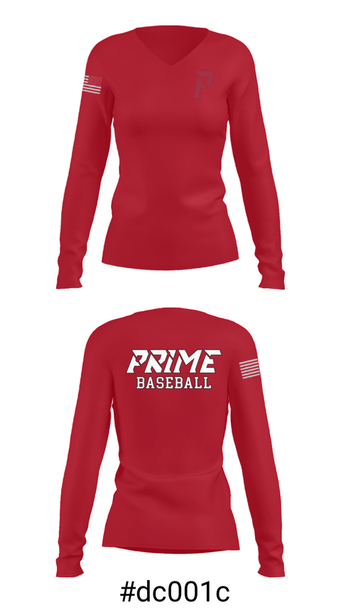 Women's Long Sleeve Vneck Shirt, Prime Baseball, Baseball, Teamtime, Team time, sublimation, custom sports apparel, team uniforms, spirit wear, spiritwear, sports uniforms, custom shirts, team store, custom team store, fundraiser sports, apparel fundraiser