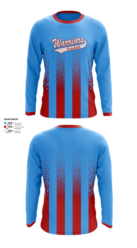 Long Sleeve Performance Shirt, Warriors baseball, Baseball, Teamtime, Team time, sublimation, custom sports apparel, team uniforms, spirit wear, spiritwear, sports uniforms, custom shirts, team store, custom team store, fundraiser sports, apparel fundraiser