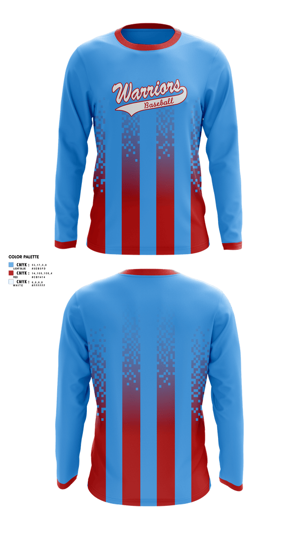 Long Sleeve Performance Shirt, Warriors baseball, Baseball, Teamtime, Team time, sublimation, custom sports apparel, team uniforms, spirit wear, spiritwear, sports uniforms, custom shirts, team store, custom team store, fundraiser sports, apparel fundraiser