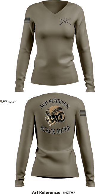Womens Long Sleeve Vneck Shirt, 3rd PLT Black SheepDelta company 114, Army, Teamtime, Team time, sublimation, custom sports apparel, team uniforms, spirit wear, spiritwear, sports uniforms, custom shirts, team store, custom team store, fundraiser sports, apparel fundraiser