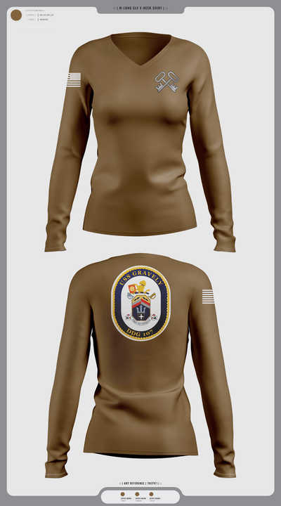 USS GRAVELY 69018416 Women's Long Sleeve V-neck Shirt - 1