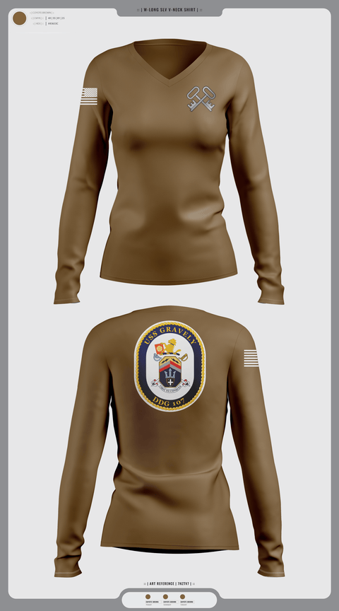 Womens Long Sleeve Vneck Shirt, USS GRAVELY, Navy, Teamtime, Team time, sublimation, custom sports apparel, team uniforms, spirit wear, spiritwear, sports uniforms, custom shirts, team store, custom team store, fundraiser sports, apparel fundraiser