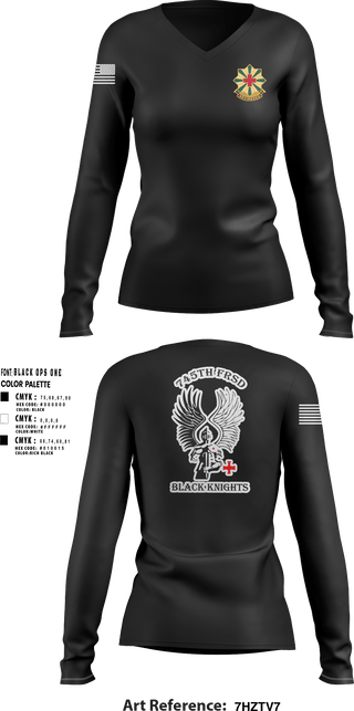 Womens Long Sleeve Vneck Shirt, 745th Forward Resuscitative Surgical Detachment, Army, Teamtime, Team time, sublimation, custom sports apparel, team uniforms, spirit wear, spiritwear, sports uniforms, custom shirts, team store, custom team store, fundraiser sports, apparel fundraiser
