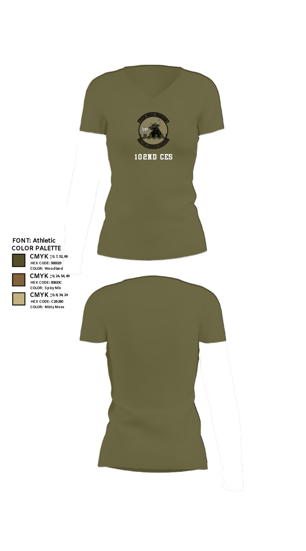 Womens Short Sleeve Vneck Shirt, 102nd CES, Air Force, Teamtime, Team time, sublimation, custom sports apparel, team uniforms, spirit wear, spiritwear, sports uniforms, custom shirts, team store, custom team store, fundraiser sports, apparel fundraiser