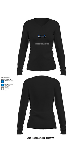 Womens Long Sleeve Vneck Shirt 1, 4 CORNERS WHEELS AND TIRES, , Teamtime, Team time, sublimation, custom sports apparel, team uniforms, spirit wear, spiritwear, sports uniforms, custom shirts, team store, custom team store, fundraiser sports, apparel fundraiser
