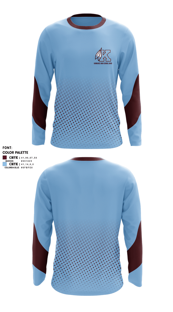Long Sleeve Performance Shirt, Kankakee High School Band, Spirit Store, Teamtime, Team time, sublimation, custom sports apparel, team uniforms, spirit wear, spiritwear, sports uniforms, custom shirts, team store, custom team store, fundraiser sports, apparel fundraiser
