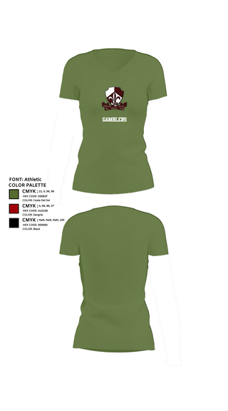 Womens Short Sleeve Vneck Shirt, Gamblers, Army, Teamtime, Team time, sublimation, custom sports apparel, team uniforms, spirit wear, spiritwear, sports uniforms, custom shirts, team store, custom team store, fundraiser sports, apparel fundraiser
