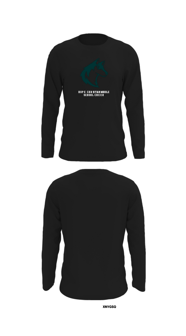 Long Sleeve Performance Shirt, Hope Christian Middle School Cheer, Cheer, Teamtime, Team time, sublimation, custom sports apparel, team uniforms, spirit wear, spiritwear, sports uniforms, custom shirts, team store, custom team store, fundraiser sports, apparel fundraiser