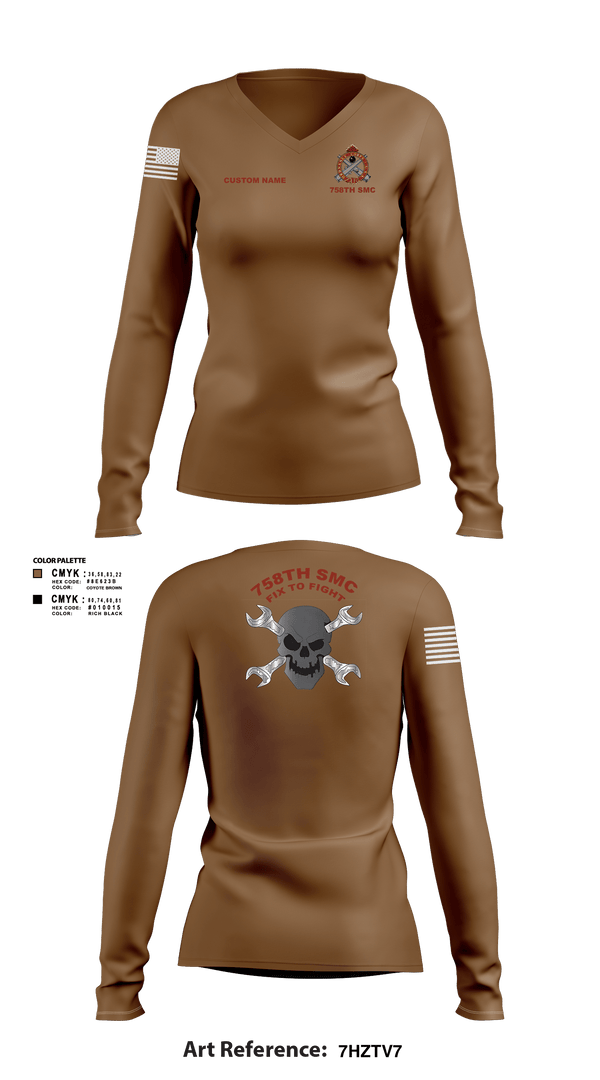 Women's Long Sleeve Vneck Shirt, 758th SMC, Army, Teamtime, Team time, sublimation, custom sports apparel, team uniforms, spirit wear, spiritwear, sports uniforms, custom shirts, team store, custom team store, fundraiser sports, apparel fundraiser