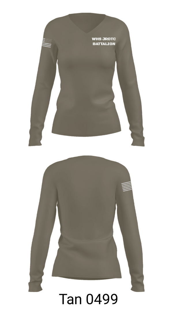 Women's Long Sleeve Vneck Shirt, WHS JROTC BATTALION, Army, Teamtime, Team time, sublimation, custom sports apparel, team uniforms, spirit wear, spiritwear, sports uniforms, custom shirts, team store, custom team store, fundraiser sports, apparel fundraiser