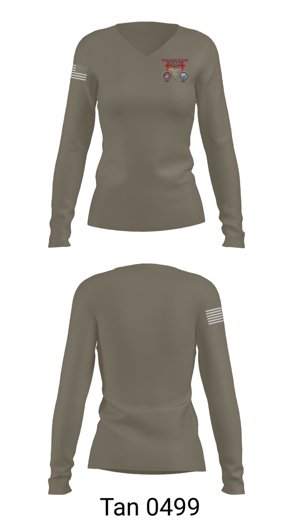 Womens Long Sleeve Vneck Shirt, 3D MEDICAL BATTALION, Marines, Teamtime, Team time, sublimation, custom sports apparel, team uniforms, spirit wear, spiritwear, sports uniforms, custom shirts, team store, custom team store, fundraiser sports, apparel fundraiser