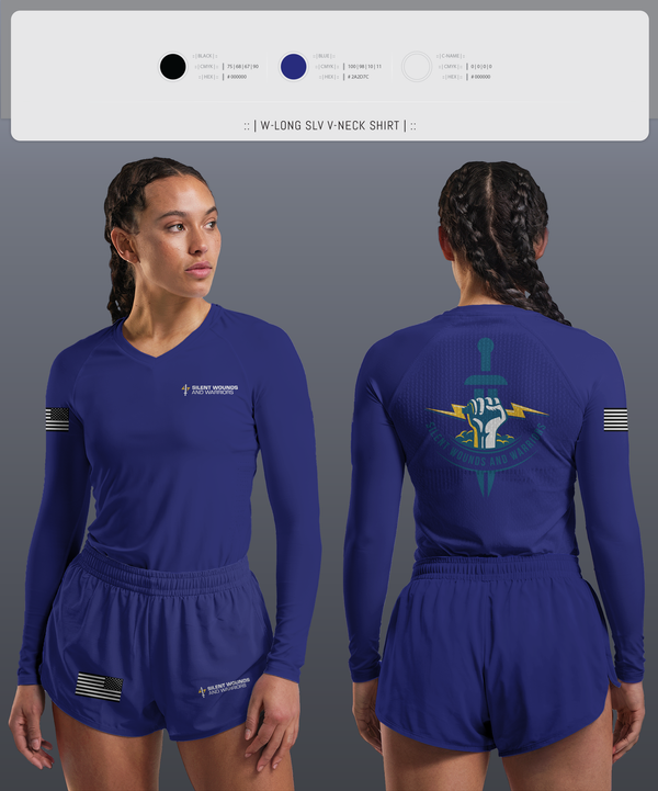 Womens Long Sleeve Vneck Shirt, Silent Wounds and Warriors Foundation, , Teamtime, Team time, sublimation, custom sports apparel, team uniforms, spirit wear, spiritwear, sports uniforms, custom shirts, team store, custom team store, fundraiser sports, apparel fundraiser
