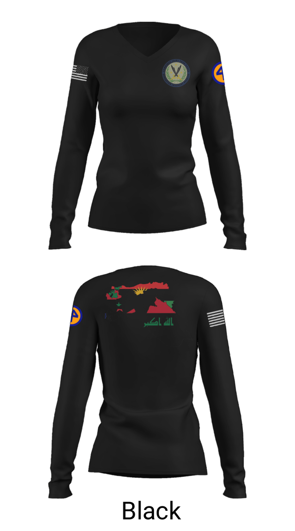 Women's Long Sleeve Vneck Shirt, 44th ICBT, National Guard, Teamtime, Team time, sublimation, custom sports apparel, team uniforms, spirit wear, spiritwear, sports uniforms, custom shirts, team store, custom team store, fundraiser sports, apparel fundraiser