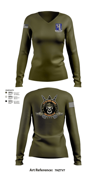 Women's Long Sleeve Vneck Shirt, 1-77 AR A Co., Army, Teamtime, Team time, sublimation, custom sports apparel, team uniforms, spirit wear, spiritwear, sports uniforms, custom shirts, team store, custom team store, fundraiser sports, apparel fundraiser