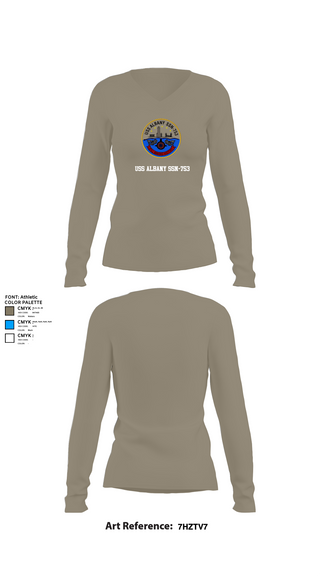 Womens Long Sleeve Vneck Shirt, USS ALBANY SSN-753, , Teamtime, Team time, sublimation, custom sports apparel, team uniforms, spirit wear, spiritwear, sports uniforms, custom shirts, team store, custom team store, fundraiser sports, apparel fundraiser