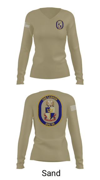 Womens Long Sleeve Vneck Shirt, USS LABOON - DDG 58, Navy, Teamtime, Team time, sublimation, custom sports apparel, team uniforms, spirit wear, spiritwear, sports uniforms, custom shirts, team store, custom team store, fundraiser sports, apparel fundraiser