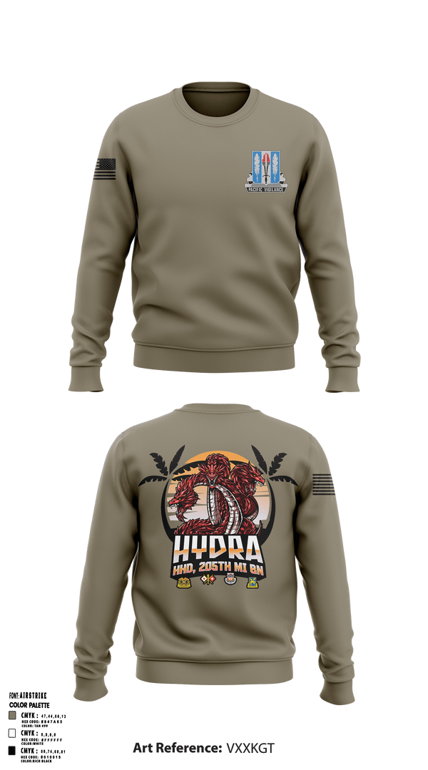 Crew Neck Sweatshirt, HHD 205th MI BN, Army, Teamtime, Team time, sublimation, custom sports apparel, team uniforms, spirit wear, spiritwear, sports uniforms, custom shirts, team store, custom team store, fundraiser sports, apparel fundraiser