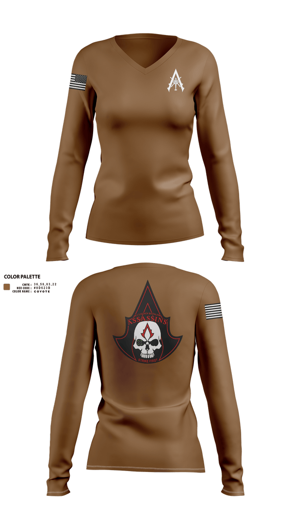 Womens Long Sleeve Vneck Shirt, A Co. 1-3 AB, Army, Teamtime, Team time, sublimation, custom sports apparel, team uniforms, spirit wear, spiritwear, sports uniforms, custom shirts, team store, custom team store, fundraiser sports, apparel fundraiser