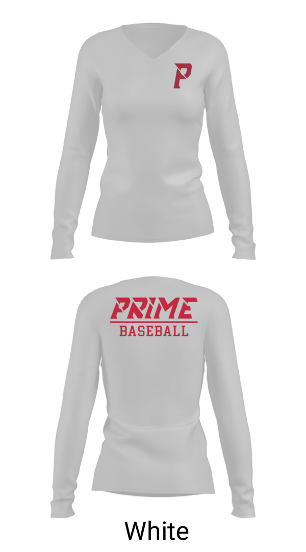 Women's Long Sleeve Vneck Shirt, Prime Baseball, Baseball, Teamtime, Team time, sublimation, custom sports apparel, team uniforms, spirit wear, spiritwear, sports uniforms, custom shirts, team store, custom team store, fundraiser sports, apparel fundraiser