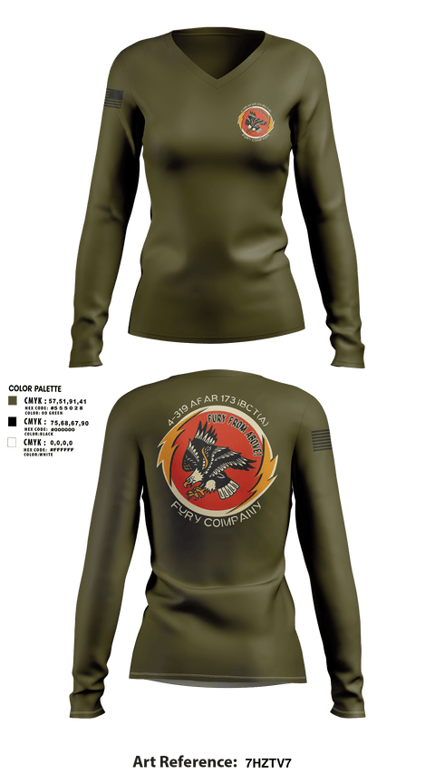 Womens Long Sleeve Vneck Shirt 1, Fury company, Army, Teamtime, Team time, sublimation, custom sports apparel, team uniforms, spirit wear, spiritwear, sports uniforms, custom shirts, team store, custom team store, fundraiser sports, apparel fundraiser