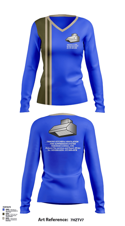 Triboro kitchen & ventilation 34118337 Women's Long Sleeve V-neck Shirt -1 131