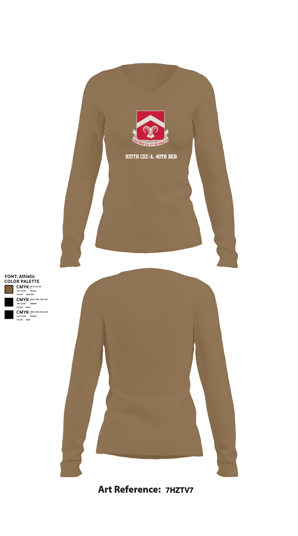 Womens Long Sleeve Vneck Shirt 1, 937th CEC-A, 40th BEB, Army, Teamtime, Team time, sublimation, custom sports apparel, team uniforms, spirit wear, spiritwear, sports uniforms, custom shirts, team store, custom team store, fundraiser sports, apparel fundraiser
