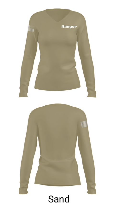 Women's Long Sleeve Vneck Shirt, Ranger, Army, Teamtime, Team time, sublimation, custom sports apparel, team uniforms, spirit wear, spiritwear, sports uniforms, custom shirts, team store, custom team store, fundraiser sports, apparel fundraiser