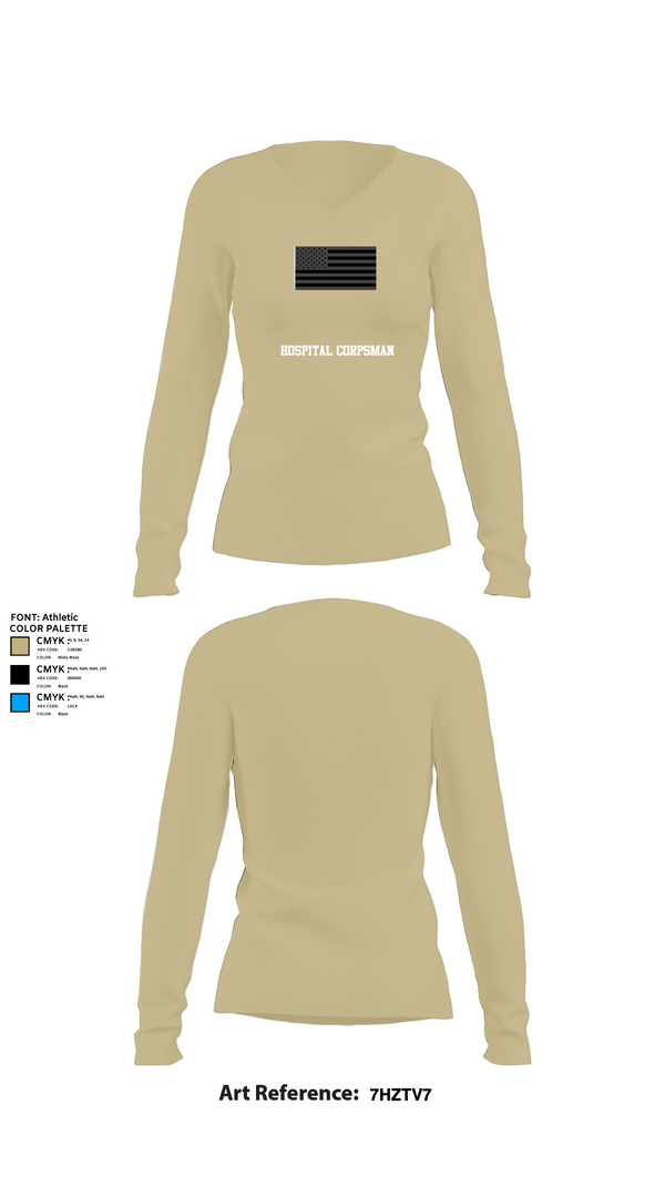 Womens Long Sleeve Vneck Shirt, Hospital Corpsman, , Teamtime, Team time, sublimation, custom sports apparel, team uniforms, spirit wear, spiritwear, sports uniforms, custom shirts, team store, custom team store, fundraiser sports, apparel fundraiser