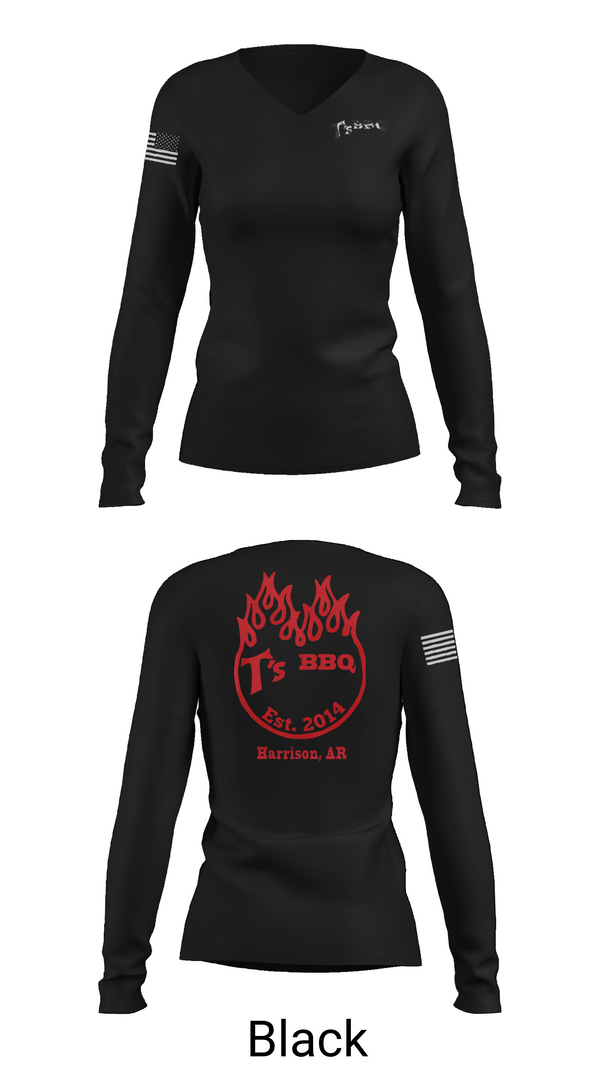 Womens Long Sleeve Vneck Shirt 1, T’s BBQ, , Teamtime, Team time, sublimation, custom sports apparel, team uniforms, spirit wear, spiritwear, sports uniforms, custom shirts, team store, custom team store, fundraiser sports, apparel fundraiser
