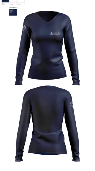 Womens Long Sleeve Vneck Shirt, atlantic sapphire, , Teamtime, Team time, sublimation, custom sports apparel, team uniforms, spirit wear, spiritwear, sports uniforms, custom shirts, team store, custom team store, fundraiser sports, apparel fundraiser
