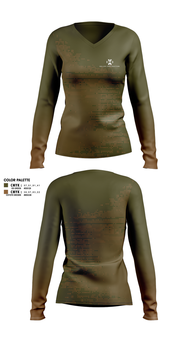 Womens Long Sleeve Vneck Shirt, Haller Construction LLC, , Teamtime, Team time, sublimation, custom sports apparel, team uniforms, spirit wear, spiritwear, sports uniforms, custom shirts, team store, custom team store, fundraiser sports, apparel fundraiser