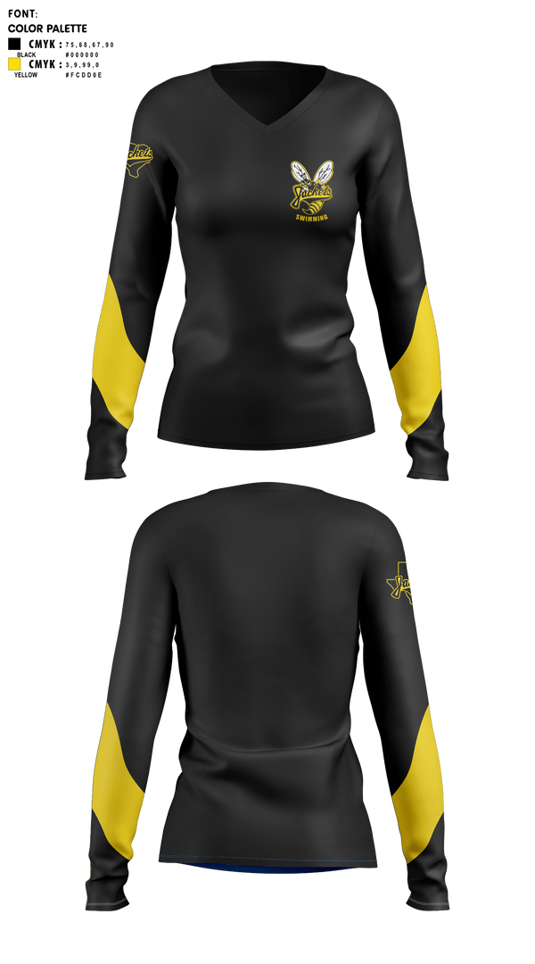 Womens Long Sleeve Vneck Shirt, Denison High School Swimming, Swimming, Teamtime, Team time, sublimation, custom sports apparel, team uniforms, spirit wear, spiritwear, sports uniforms, custom shirts, team store, custom team store, fundraiser sports, apparel fundraiser