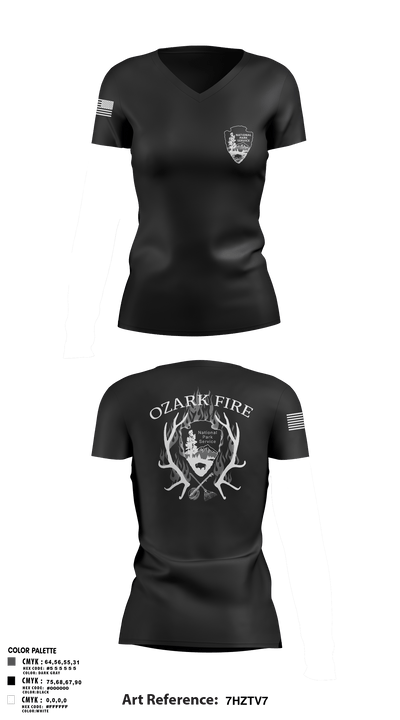 OZARK FIRE 56967541 Women's Short Sleeve V-neck Shirt - 102
