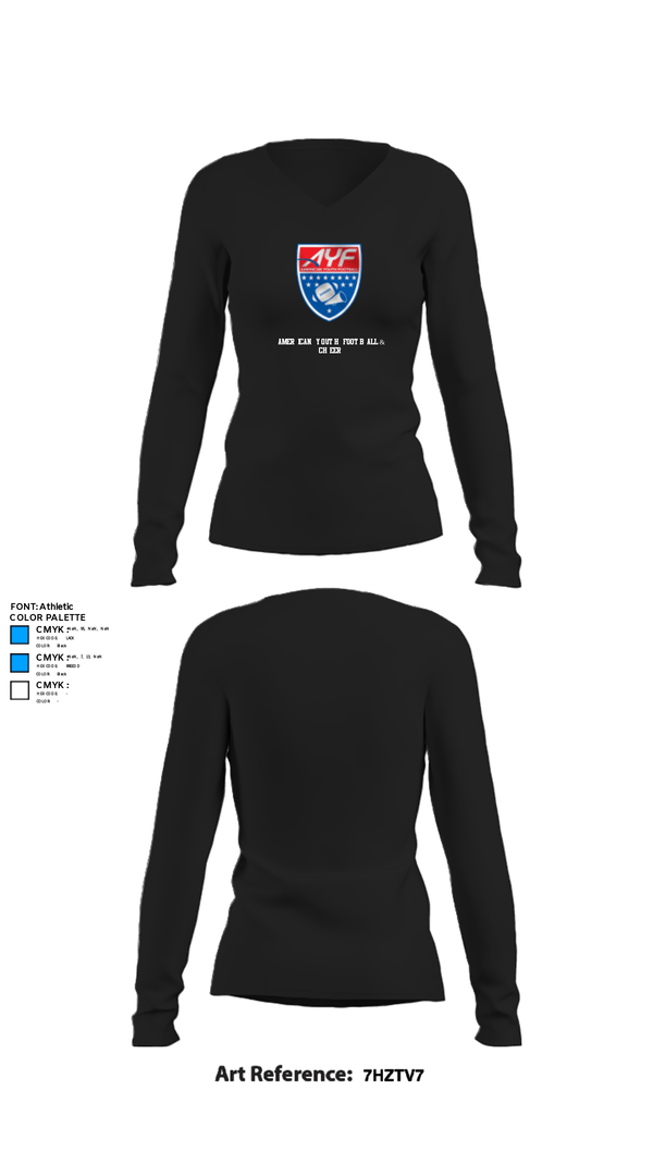 Women's Long Sleeve Vneck Shirt, American Youth Football & Cheer, Football, Teamtime, Team time, sublimation, custom sports apparel, team uniforms, spirit wear, spiritwear, sports uniforms, custom shirts, team store, custom team store, fundraiser sports, apparel fundraiser