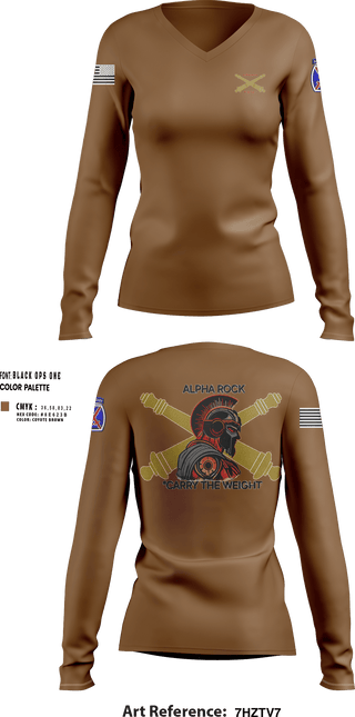 Womens Long Sleeve Vneck Shirt, ALPHA ROCK, Army, Teamtime, Team time, sublimation, custom sports apparel, team uniforms, spirit wear, spiritwear, sports uniforms, custom shirts, team store, custom team store, fundraiser sports, apparel fundraiser