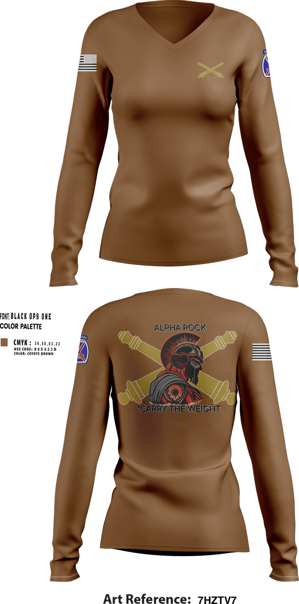 Womens Long Sleeve Vneck Shirt, ALPHA ROCK, Army, Teamtime, Team time, sublimation, custom sports apparel, team uniforms, spirit wear, spiritwear, sports uniforms, custom shirts, team store, custom team store, fundraiser sports, apparel fundraiser
