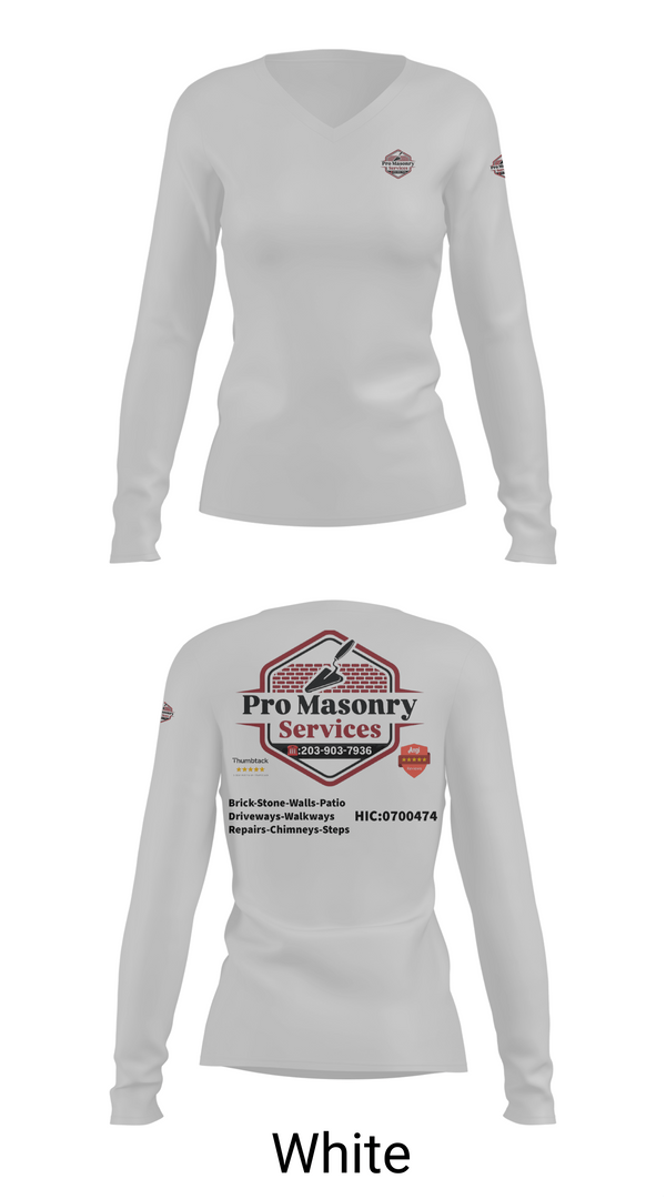 Womens Long Sleeve Vneck Shirt, Pro Masonry Services LLC, , Teamtime, Team time, sublimation, custom sports apparel, team uniforms, spirit wear, spiritwear, sports uniforms, custom shirts, team store, custom team store, fundraiser sports, apparel fundraiser