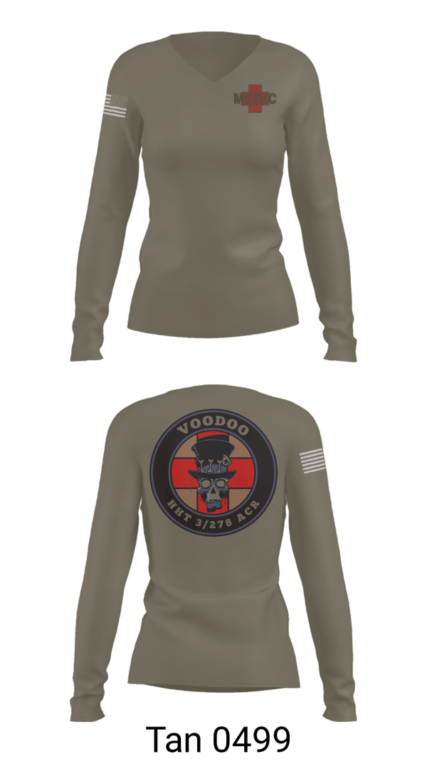 Women's Long Sleeve Vneck Shirt, Voodoo Medics, National Guard, Teamtime, Team time, sublimation, custom sports apparel, team uniforms, spirit wear, spiritwear, sports uniforms, custom shirts, team store, custom team store, fundraiser sports, apparel fundraiser