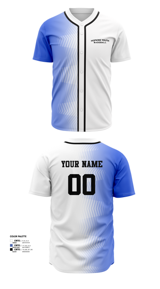 Full Button Baseball Jersey, Hopkins Youth Baseball Association, Baseball, Teamtime, Team time, sublimation, custom sports apparel, team uniforms, spirit wear, spiritwear, sports uniforms, custom shirts, team store, custom team store, fundraiser sports, apparel fundraiser