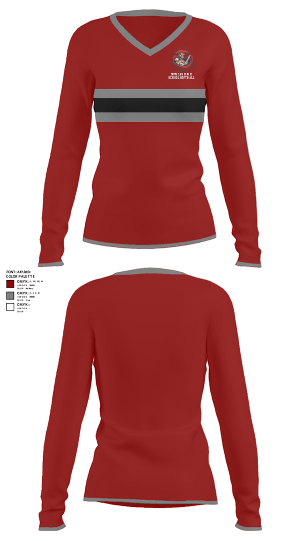 Women's Long Sleeve Vneck Shirt, Douglas High School Softball, Softball, Teamtime, Team time, sublimation, custom sports apparel, team uniforms, spirit wear, spiritwear, sports uniforms, custom shirts, team store, custom team store, fundraiser sports, apparel fundraiser