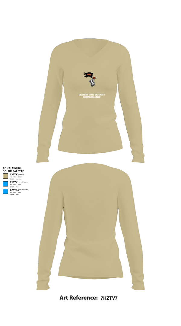 Womens Long Sleeve Vneck Shirt, Oklahoma State University Ranger Challenge, Army, Teamtime, Team time, sublimation, custom sports apparel, team uniforms, spirit wear, spiritwear, sports uniforms, custom shirts, team store, custom team store, fundraiser sports, apparel fundraiser