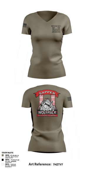 Womens Short Sleeve Vneck Shirt, 95TH EN, Army, Teamtime, Team time, sublimation, custom sports apparel, team uniforms, spirit wear, spiritwear, sports uniforms, custom shirts, team store, custom team store, fundraiser sports, apparel fundraiser