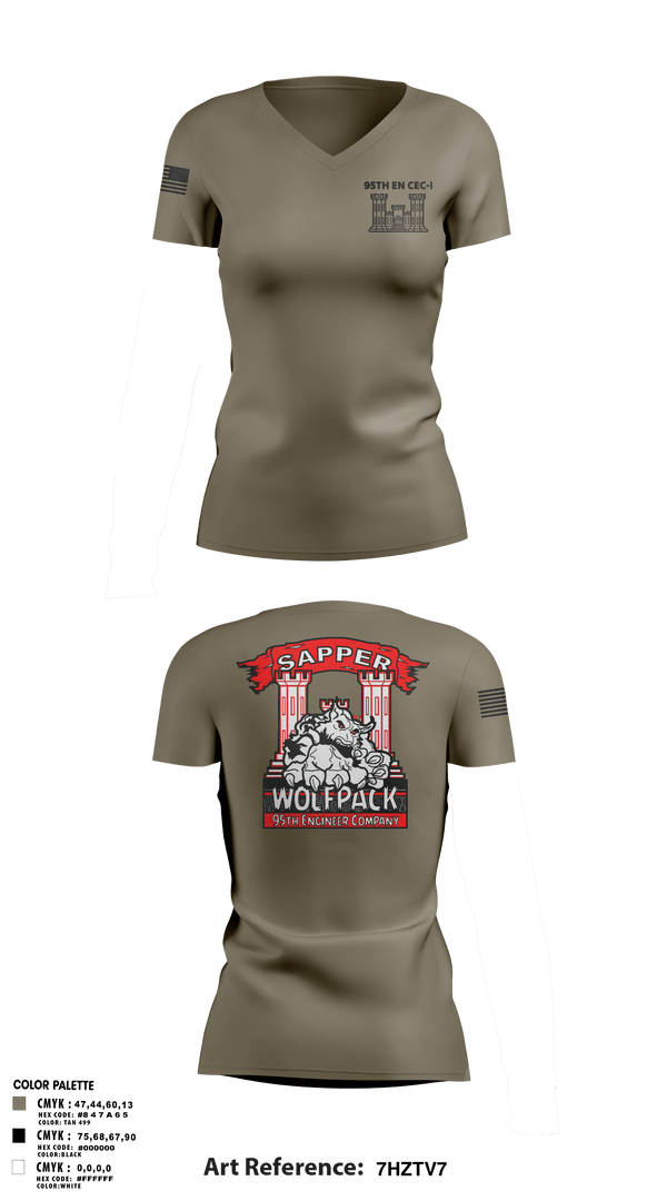 Womens Short Sleeve Vneck Shirt, 95TH EN, Army, Teamtime, Team time, sublimation, custom sports apparel, team uniforms, spirit wear, spiritwear, sports uniforms, custom shirts, team store, custom team store, fundraiser sports, apparel fundraiser