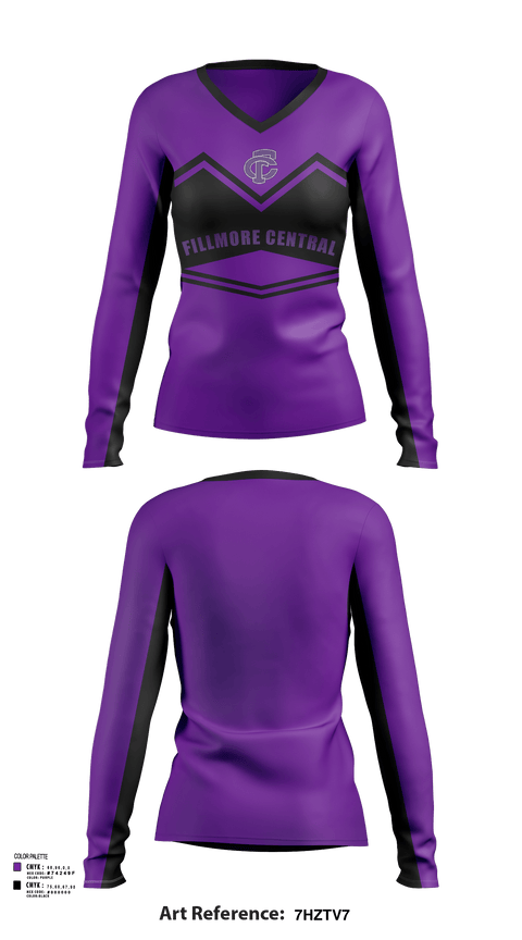 Womens Long Sleeve Vneck Shirt, Fillmore Central High School Cheer, Cheer, Teamtime, Team time, sublimation, custom sports apparel, team uniforms, spirit wear, spiritwear, sports uniforms, custom shirts, team store, custom team store, fundraiser sports, apparel fundraiser