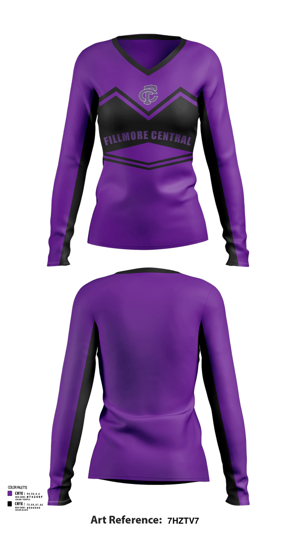 Womens Long Sleeve Vneck Shirt, Fillmore Central High School Cheer, Cheer, Teamtime, Team time, sublimation, custom sports apparel, team uniforms, spirit wear, spiritwear, sports uniforms, custom shirts, team store, custom team store, fundraiser sports, apparel fundraiser