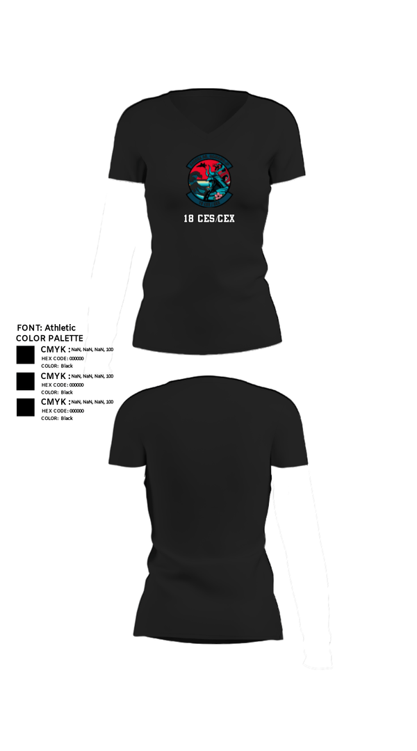 Women's Short Sleeve Vneck Shirt, 18 CES/CEX, , Teamtime, Team time, sublimation, custom sports apparel, team uniforms, spirit wear, spiritwear, sports uniforms, custom shirts, team store, custom team store, fundraiser sports, apparel fundraiser